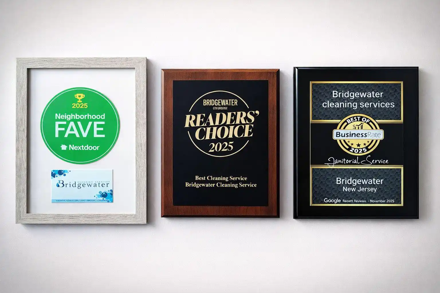 Bridgewater Cleaning Services awards – Nextdoor Fave, Readers' Choice, BusinessRate 2025 NJ