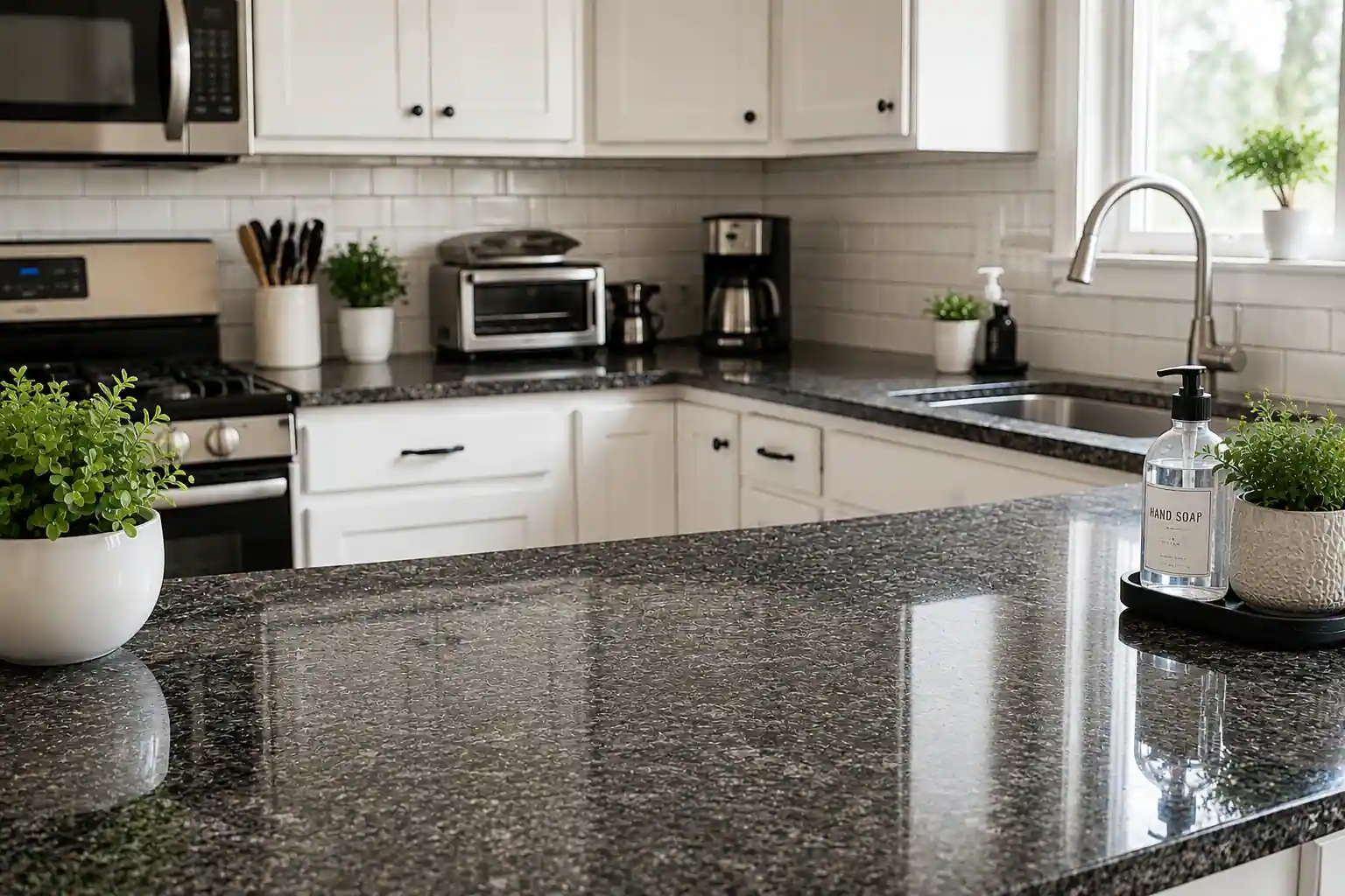 Spotless disinfected kitchen counter after professional cleaning in Bridgewater, NJ